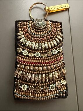 Metro Beaded Phone Case Keychain in Gold and Red Accent